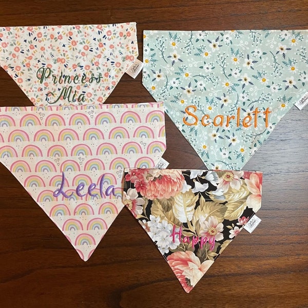 Custom Pet Bandana, personalized, embroidered fits over the collar, Spring pet gifts, personalized pet wear, pet bandanas