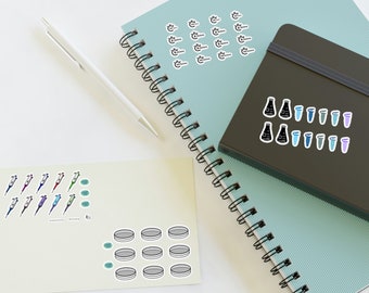 Feuilles d'autocollants pour outils scientifiques | Tubes de pipette et boîtes de Pétri | Ensemble d'autocollants de laboratoire pour bouteille d'eau pour ordinateur portable