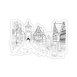 Germany Travel Outline Stickers | Rothenburg City Square Bavarian Town Kiss-Cut Stickers