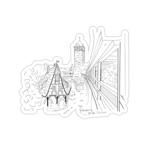 Germany Travel Outline Stickers | Rothenburg Pointy Building City Walls Walk Bavarian Kiss-Cut Stickers