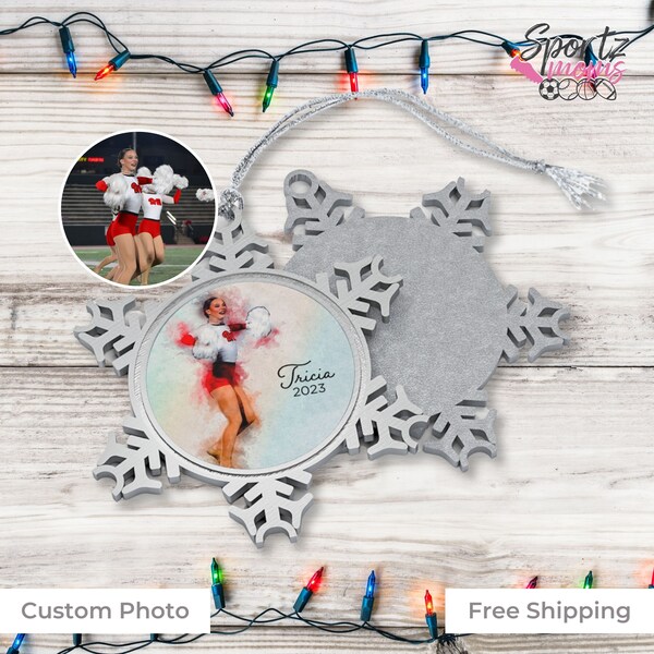 Custom Personalized Dance Picture Photo Silver Snowflake Christmas Ornament, Sport Player Team Gift, Dancer Gift Daughter Mom Coach Teacher