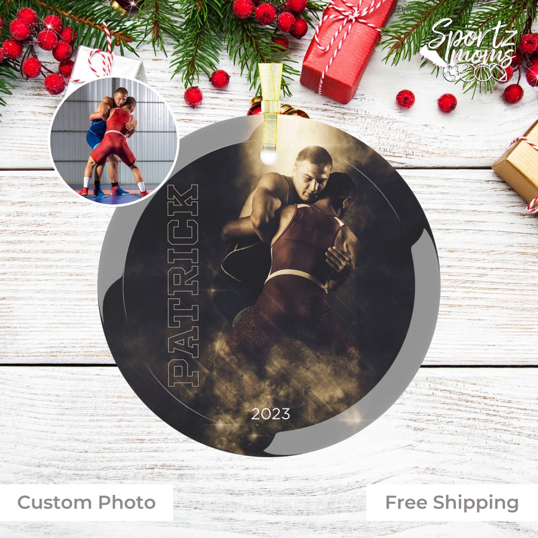 Custom Personalized Glass Wrestling Picture Photo Christmas Ornament