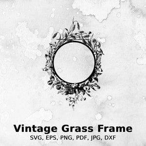 Vintage Grass Frame Vector Illustration | vintage, grass, frame, border, wildflowers, container, weeds, ornate, floral