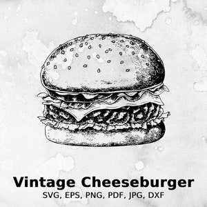 Vintage Cheeseburger Vector Illustration | burger, hamburger, food, vector, logo, meal, cheeseburger, vintage, icon, meat