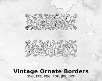 Vintage Ornate Borders Vector Illustration | vintage, ornate, floral, border, edge, calligraphy, set, acorns, oak