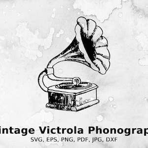 Vintage Victrola Phonograph Vector Illustration | Phonograph, Record, Vintage, Antique, Player, Edison, Wind-Up, Cylinder, Original