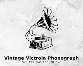 Vintage Victrola Phonograph Vector Illustration | Phonograph, Record, Vintage, Antique, Player, Edison, Wind-Up, Cylinder, Original