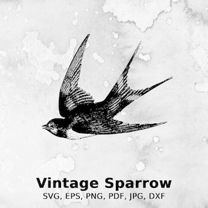 Vintage Sparrow Vector Illustration | vintage tattoo art, swallow, bird, wings, flight, fly, sparrow
