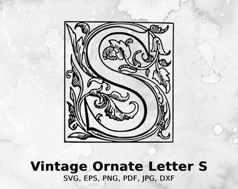 Ilustração vetorial vintage ornamentada da letra S (download digital)