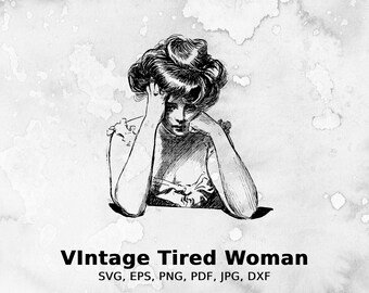 Vintage Tired Woman Vector Illustration | woman, vintage, vector, cartoon, lady, tired, female, stress, pressure, funny