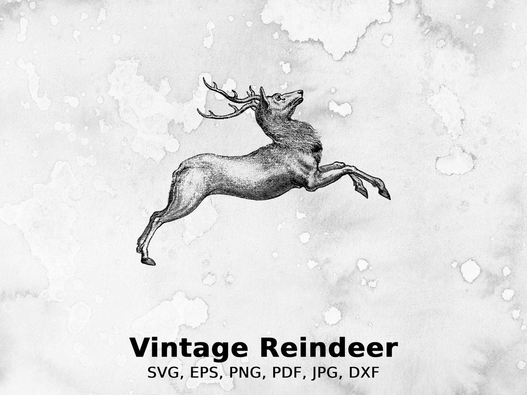 Vintage Leaping Reindeer Illustration | Christmas Vector (digital ...