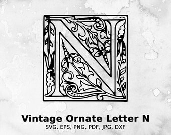 Vintage Ornate Letter N Illustration | Vector Monogram (Digital Download)