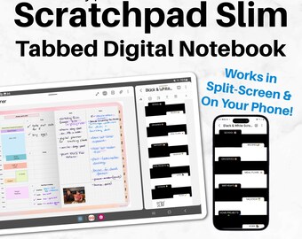 SCRATCHPAD SLIM (en blanco) para planificación digital / Bloc de notas temático en blanco y negro / Cuaderno de pantalla dividida / PDF / Goodnotes, Samsung Notes, Penly