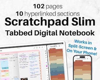 SCRATCHPAD SLIM (en blanco) para planificación digital / Bloc de notas de colores temáticos de verano / Cuaderno de pantalla dividida / PDF / Goodnotes, Samsung Notes, Penly