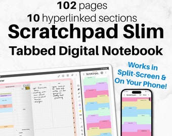 SCRATCHPAD SLIM (en blanco) para planificación digital / Bloc de notas de colores primaverales / Cuaderno de pantalla dividida / PDF / Goodnotes, Samsung Notes, Penly