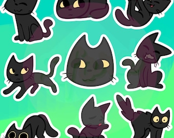 Lindas pegatinas de gato negro Bombay Cat PNG digital estético / adorable arte de dibujos animados de animales para fotos, diarios, diarios, pegatinas imprimibles de bricolaje.