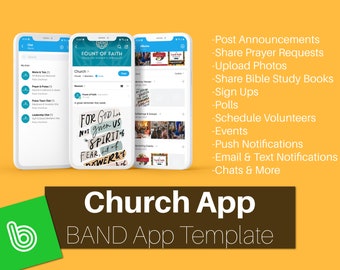 Pastors >> Connect with Congregation App | Band App Template | Free App for Pastors, Volunteers | Announcement | Schedule