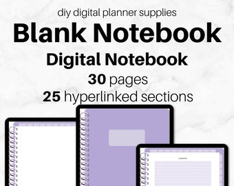 25 TABS BLANK Digital Notebook  | Hyperlinked PDF | 25 Sections | Blank Pages | Lined & Graph Templates | Goodnotes, Samsung Notes, Penly