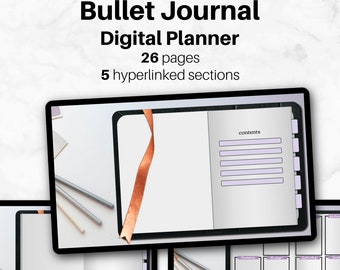 BULLET JOURNAL Planificador Digital Estético / PDF con hipervínculo / 5 Secciones / Planificador Bujo en blanco / Realista / Goodnotes, Penly, Notability