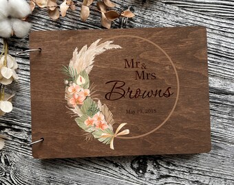 Wildflowers Boho Wedding Guest Book Dry Flowers Photo Album With Couple Name Personalized Gift Anniversary Engagement Custom Ivory Decor