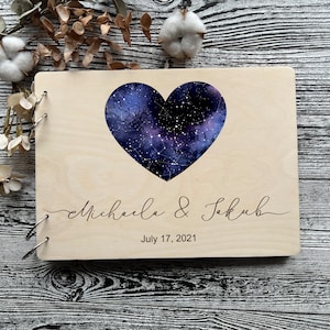 Libro de visitas de boda celestial Libro de recuerdos con temática galáctica Regalo de astronomía personalizado Álbum de fotos del universo Letrero del cielo nocturno Mapa estelar Decoración personalizada