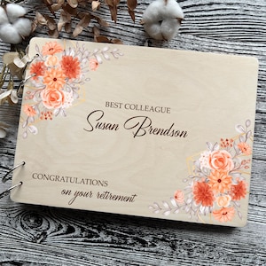 Livre d'or personnalisé pour la fête de départ à la retraite Félicitations pour votre album de souvenirs de départ à la retraite Meilleur cadeau pour une décoration de fête en bois souvenir pour retraité