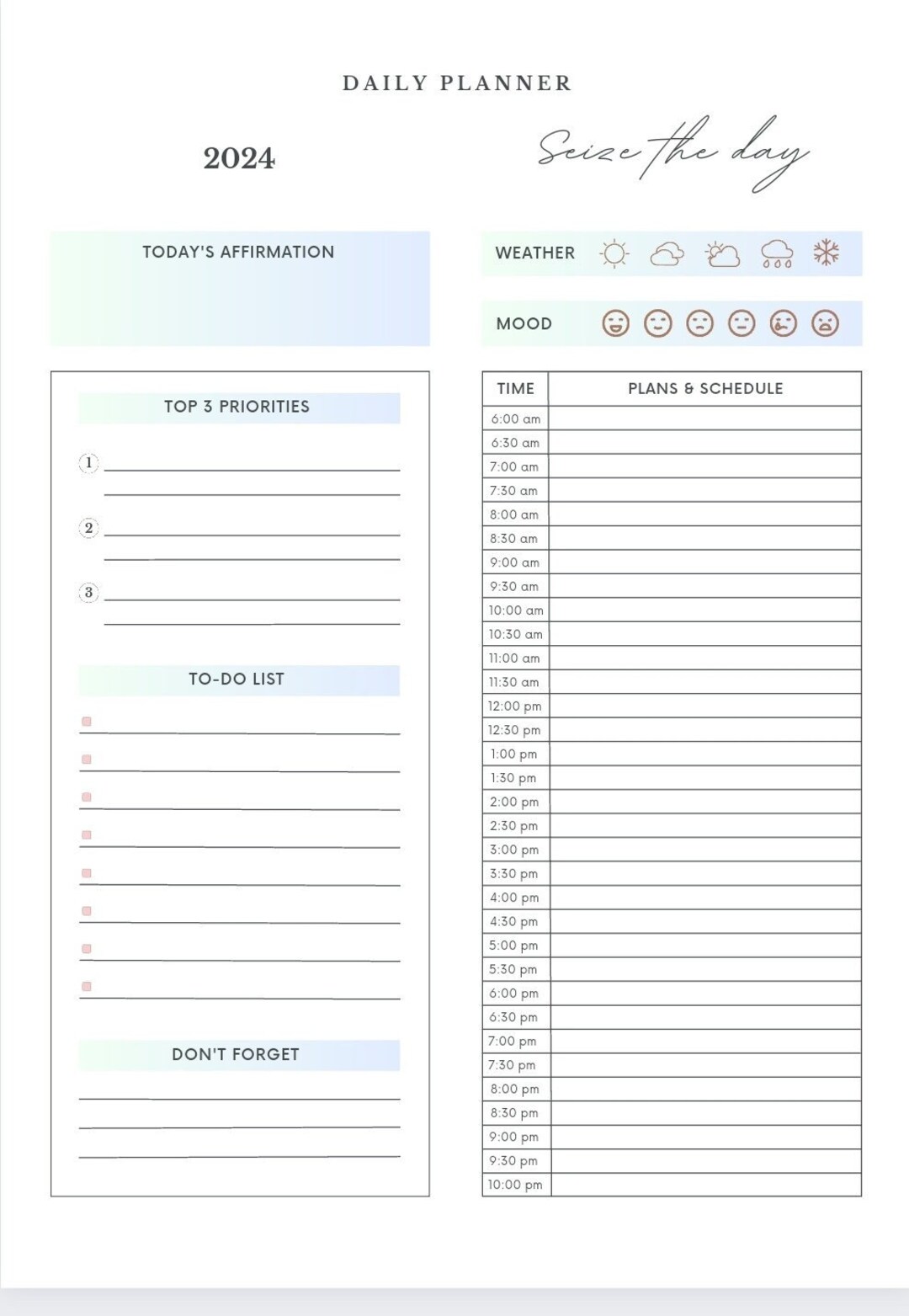 Printable Daily Planner, 2024, Download Etsy