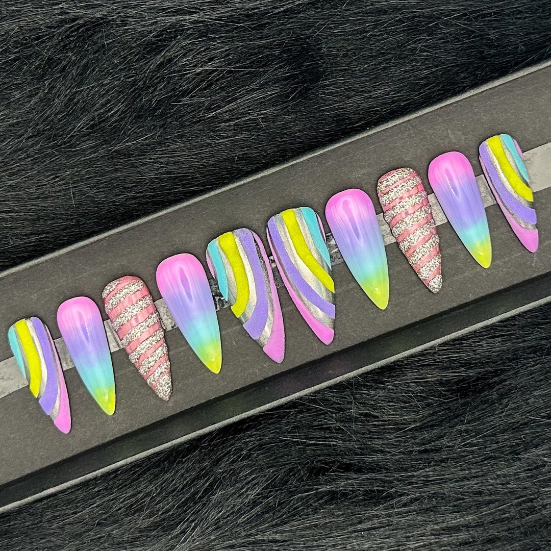 Unicorn Press on Nails Custom Shape / Size Pastel Glue on - Etsy