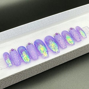 Pastel Purple Press on Nails Custom Shape/size Rhinestone - Etsy
