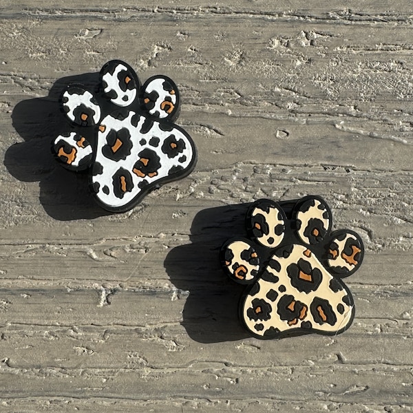 Dog Paw Leopard Print Focal Bead, Loose Silicone Bead, Wholesale Bead, Silicone Bead, Craft Supplies, Canine, Cheetah Print, TWO COLORS