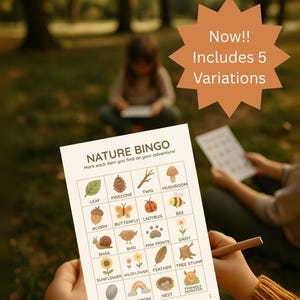 Nature Bingo Printable for Kids – 5 Unique Cards | Outdoor Scavenger Hunt Game | School, Homeschool & Preschool Activity | Calm Screen-Free