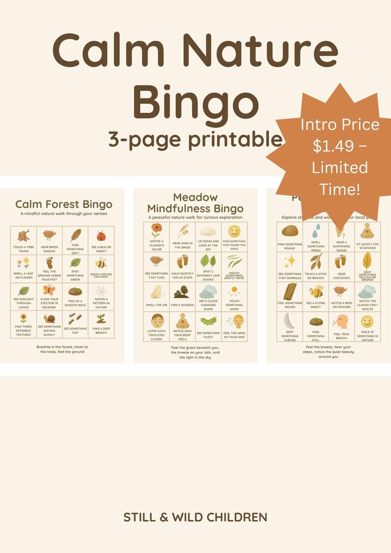 Printable Nature Bingo for Kids – 3 Outdoor Scavenger Hunt Cards ...
