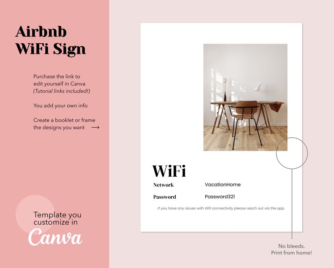 Wifi Sign for Airbnb Hosts, Vacation Rental Printable, Guest Wifi Signs ...