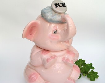 Vintage Metlox Ceramic Pink Elephant Cookie Jar