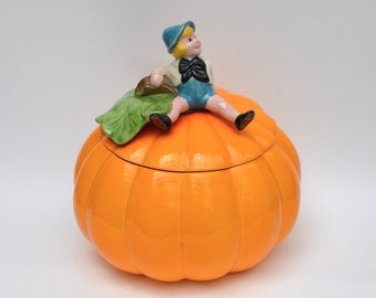 Vintage Metlox Ceramic Pumpkin with Boy Cookie Jar