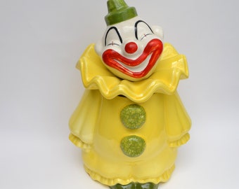 Vintage Poppytrail Artware Yellow Clown Ceramic Cookie Jar by Metlox