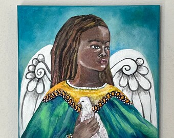 Angel Art Original Acrylic Painting, Guardian Angel, Spiritual Angel, Handmade Angel Artwork