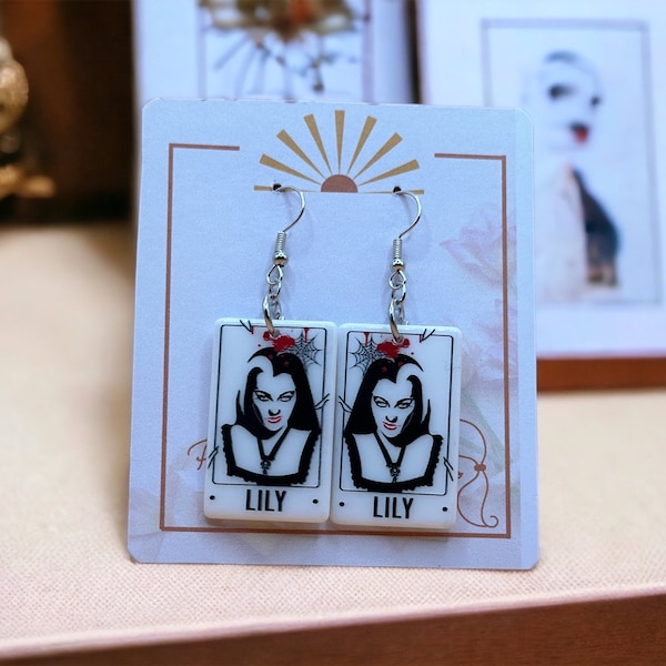 Lily Munster Earrings, The Munster, Retro Horror Movie Earrings, Halloween gift for her, Gothic Earring, Nostalgia Jewelry, Vintage Movie