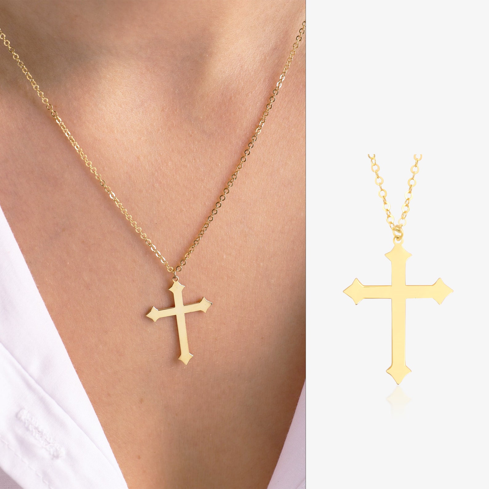 5 Styles of 14K Solid Gold Cross Necklace for Women Gold Cross Pendant