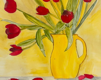 WATERCOLOR TULIPS in 7 Easy Steps Painting Lesson Digital Download PDF with template and intructions. Art Class for beginners and students.