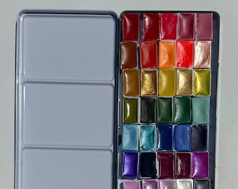 HANDMADE WATERCOLOR SET 35 Full Pans of Handmade watercolors. Artisan Professional quality fluorescent, shimmer and historic pigments/