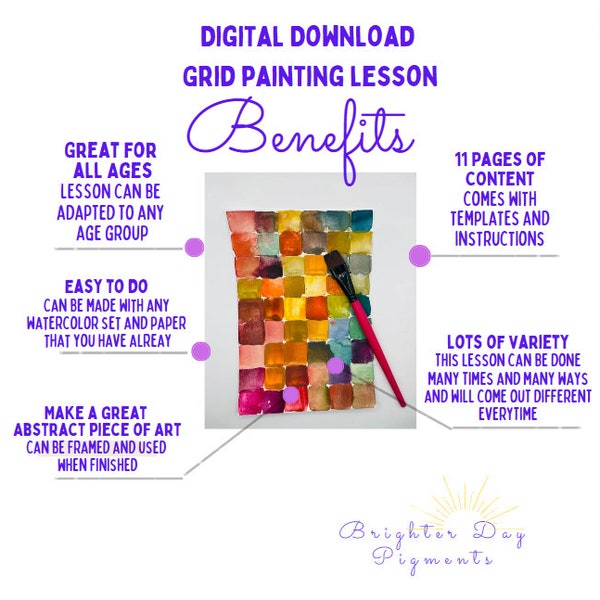 DIGITAL DOWNLOAD Learn Color Mixing Lesson plans for art class, homeschool or personal study. Templates and instructions for grid painting.