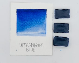 Acuarela Azul Ultramar en Tono Completo - Pintura de artista hecha a mano inspirada en el lapislázuli / Textura suave, alta pigmentación / Tamaño de paleta estándar