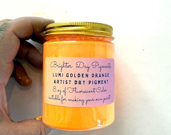 PIGMENTO FLUORESCENTE. Pigmento seco Lumi Naranja Dorado de calidad artística, perfecto para crear pintura. Apto para acuarela, acrílico y témpera al huevo.