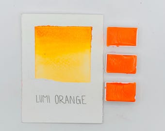 Fluoreszierendes Orange Aquarell Full Pan - Lumi Orange handgemachte Künstlerfarbe | Neon Hell, Hoch Pigmentt | Passend für Standard-Palette