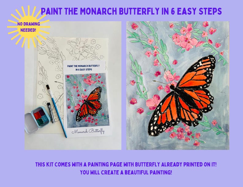 WATERCOLOR PAINTING KIT Paint the Monarch Butterfly is 6 Easy Steps ...