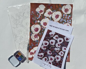 SEGO LILY Painting Kit DIY watercolor project for beginners, homeschoolers and artists. Everything that you need to paint a 8x10 floral art.