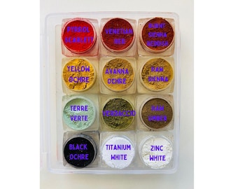 ICONOGRAPHY CUSTOM SET of 12 Pigments in 5 gram jars, historic dry pigments for egg tempera painting on icon panels. Pick any 12 colors.