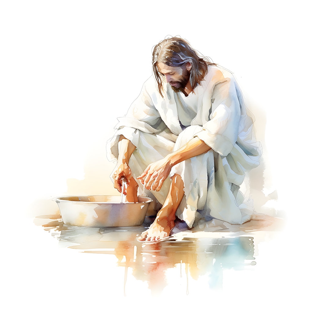 Jesus Washing His Feet in Watercolor Etsy