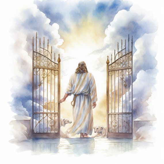 Jesus at the Pearly Gates in Watercolor - Etsy